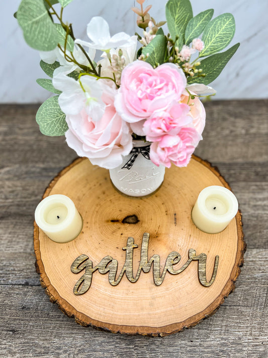 Wooden Center Piece With Mason Jar and Candles